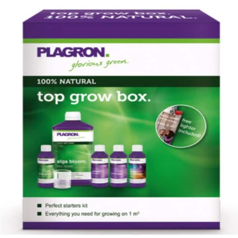 Top Grow Box 100% Natural de Plagron: Conjunto completo de nutrientes naturales para plantas saludables y florecientes.