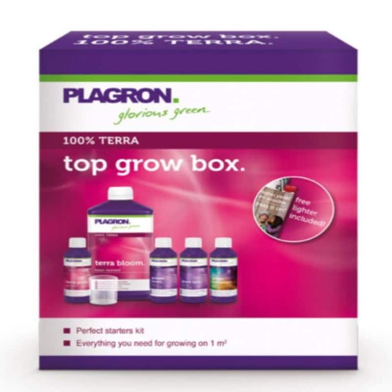 Top Grow Box 100% Terra de Plagron: Set completo de nutrientes para un crecimiento y floración óptimos de las plantas en tierra.