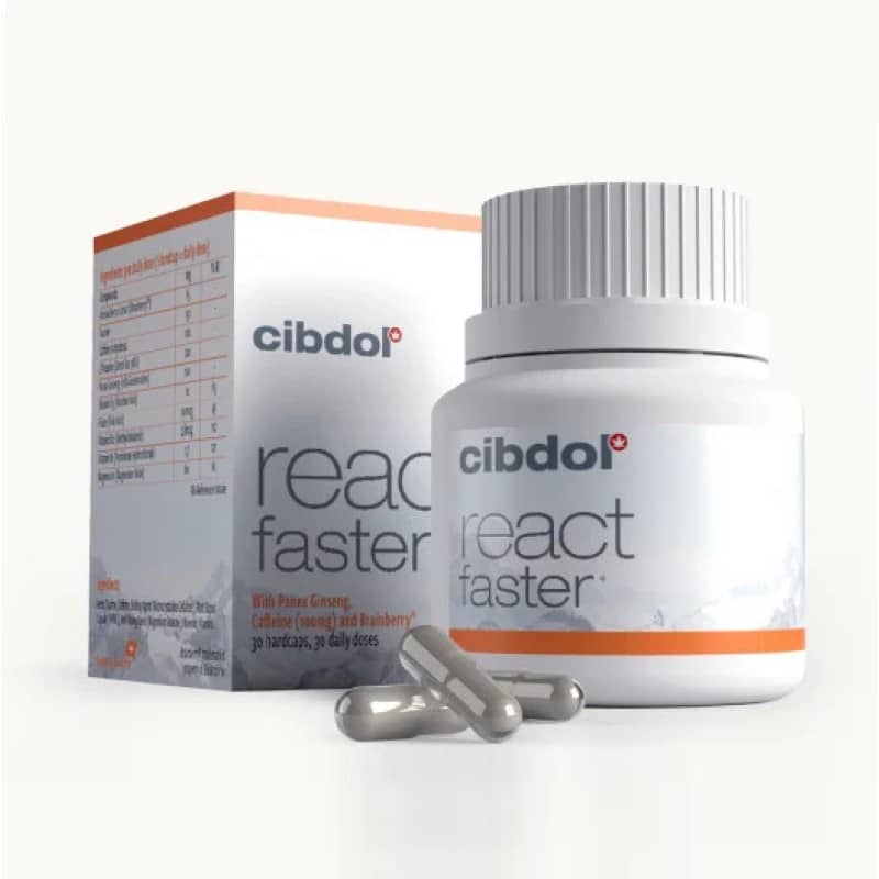 Cápsulas React Faster de Cibdol - Mejora tu capacidad de reacción con las cápsulas React Faster de Cibdol. Descubre los beneficios para la alerta y la concentración.