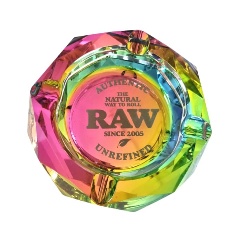 Cenicero de Cristal Arcoíris de RAW: Un diseño de cenicero de cristal colorido y funcional de alta calidad.